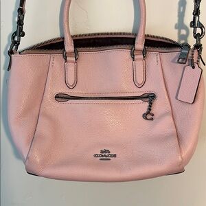 Coach Pink Satchel with Pebbled Leather and Dark Metal Accents